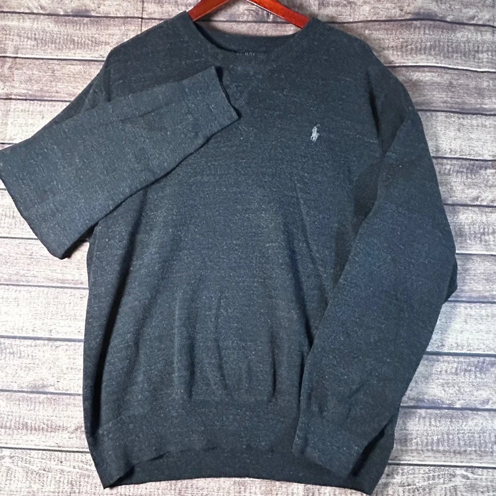 Polo Ralph Lauren Mens XL Charcoal Gray Marl 100% Cotton Crewneck Sweater Pony